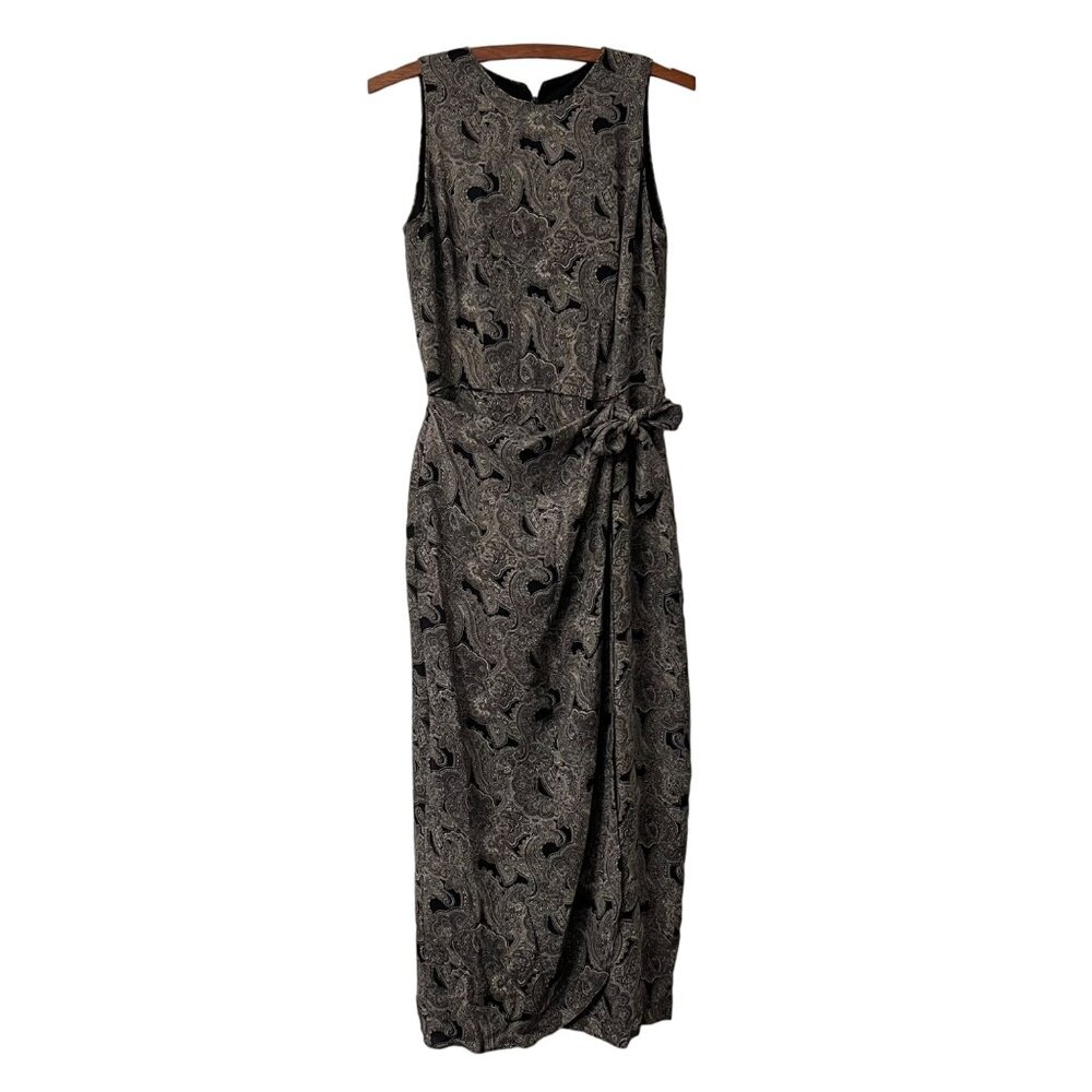 VTG Patrick Collection 90s Paisley Silk Black Faux Wrap Sleeveless Midi Dress 4